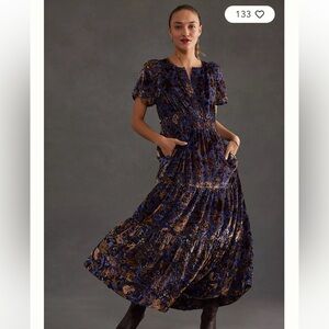 Floral Purple Velvet Maxi Dress